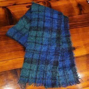 Cozy Blue-Green Mohair Plaid Scarf